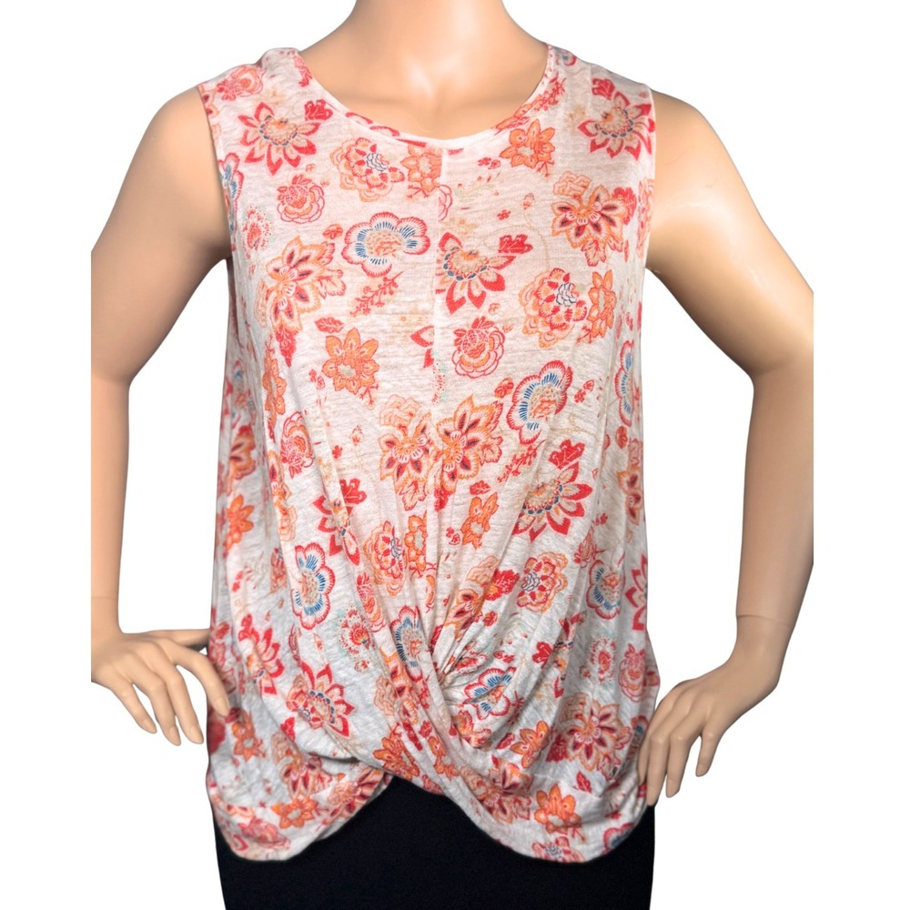 J. Jill Love Linen Floral Twist Front Tank Top Orange Blue 2X Plus Size